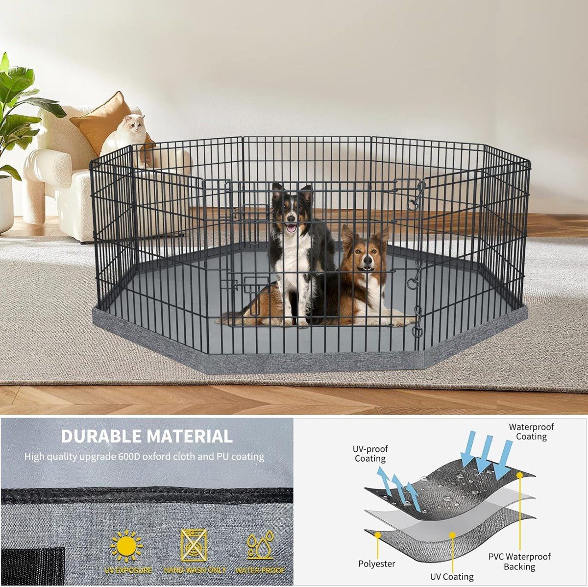 Dogs inside a PETIME playpen with a floor pad